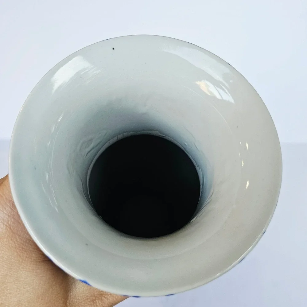 Vintage Blue and White Swirl Hand Painted Ceramic Vase 12.5